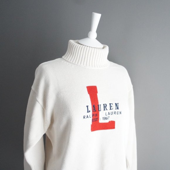 Ralph Lauren Sweaters - Cream Ralph Lauren Logo Chunky Turtleneck Large